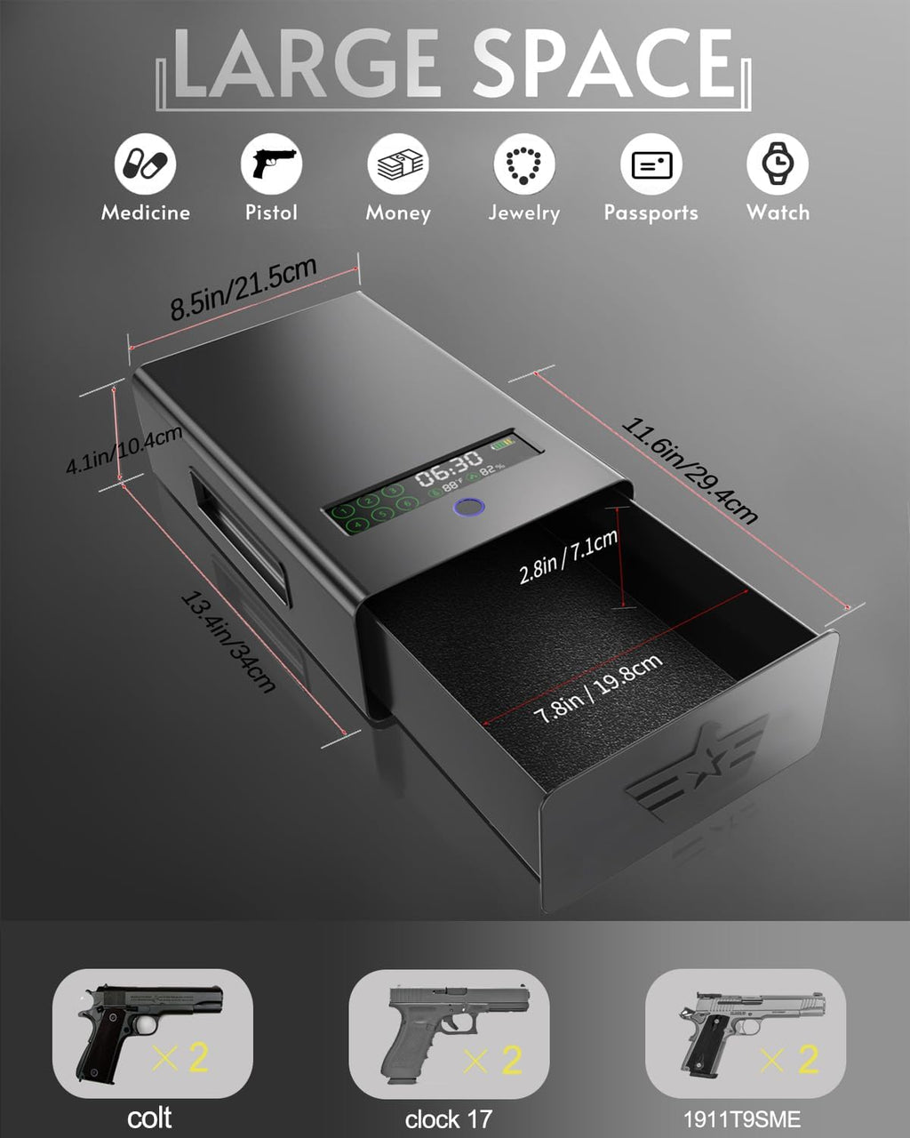 kasablank gun safe，Biometric Gun Safe For Handgun with fingerprint, key and digital password 3 .Smart Handgun Safe for Home Beds