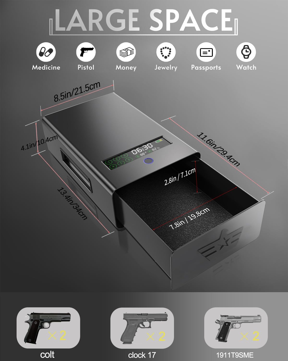 kasablank gun safe，Biometric Gun Safe For Handgun with fingerprint, key and digital password 3 .Smart Handgun Safe for Home Beds