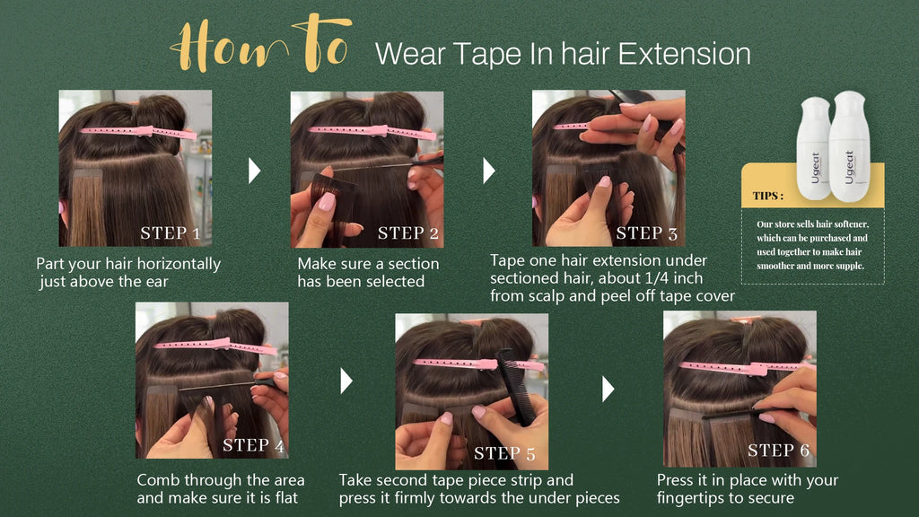 Ugeat Tape in Hair Extensions Human Hair Real Natural Brazilian Remy Hair Straight Seamless Skin Weft For Women Balayage 20P/40P