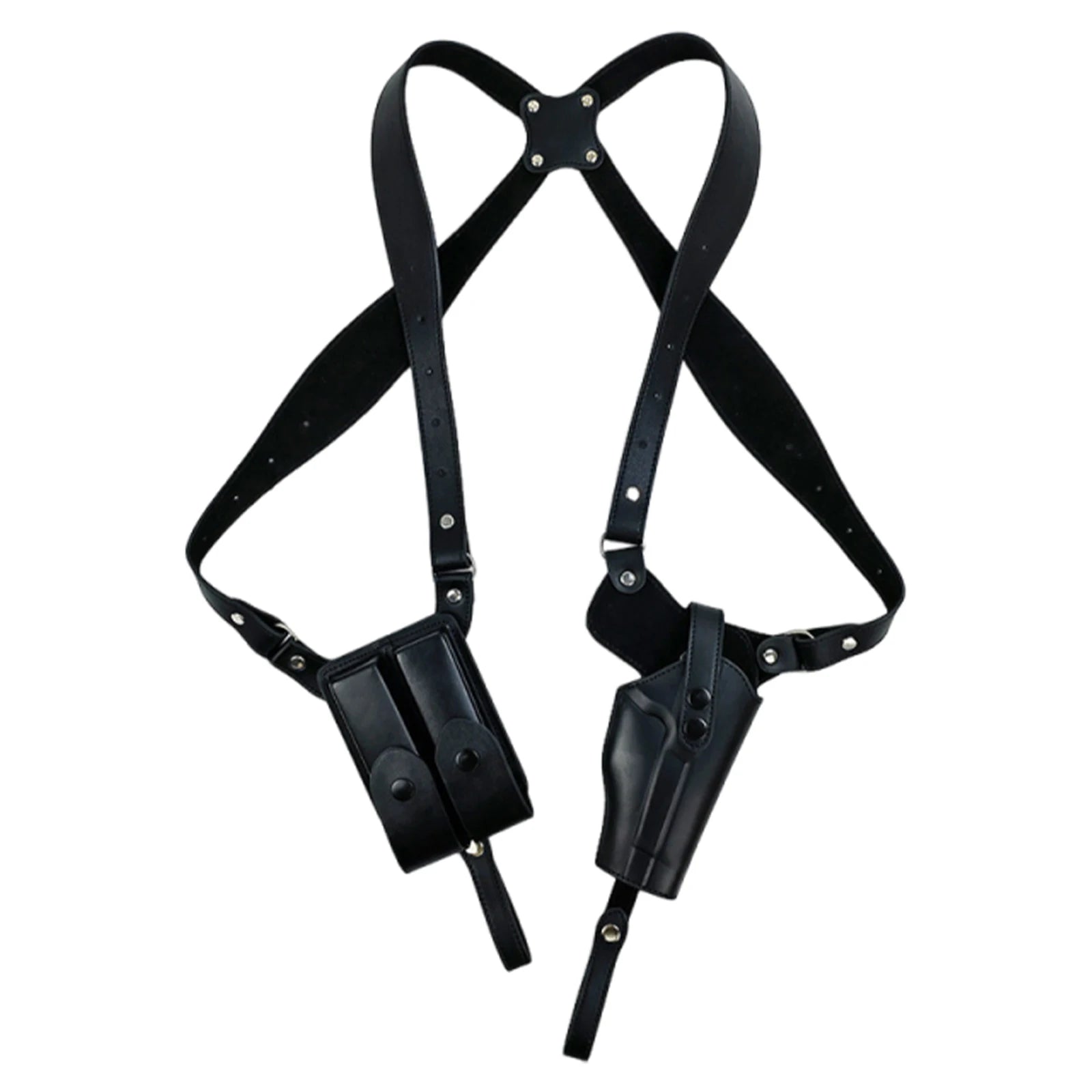 Leather General Vertical Gun Holster with Double Mag Fit Adjustable Concealed Carry Gun Holster Fit Most Kinds of Pistols