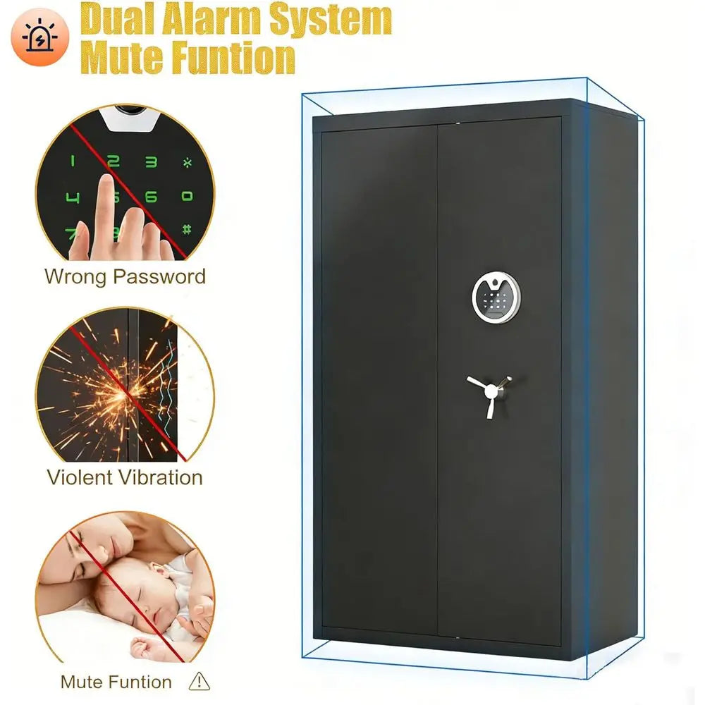48-Gun Capacity Biometric Safe with LCD Keypad, Adjustable Shelves for Rifles and Pistols, Unassembled Home Safe