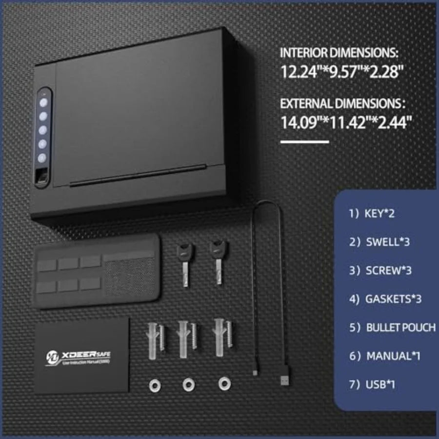Biometric Wall Safe with Gas Strut for Quick Access Hidden Storage for Full-Size LED Light Silent Mode and Backlit Digital Keyp