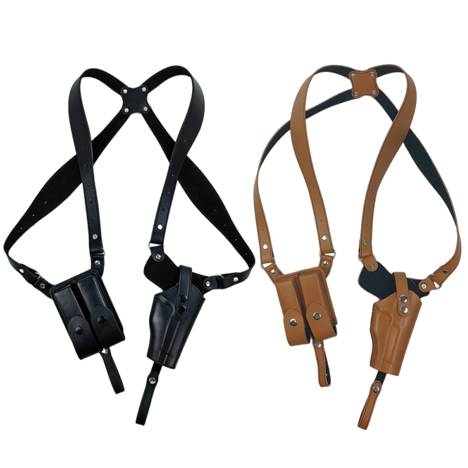 Leather General Vertical Gun Holster with Double Mag Fit Adjustable Concealed Carry Gun Holster Fit Most Kinds of Pistols