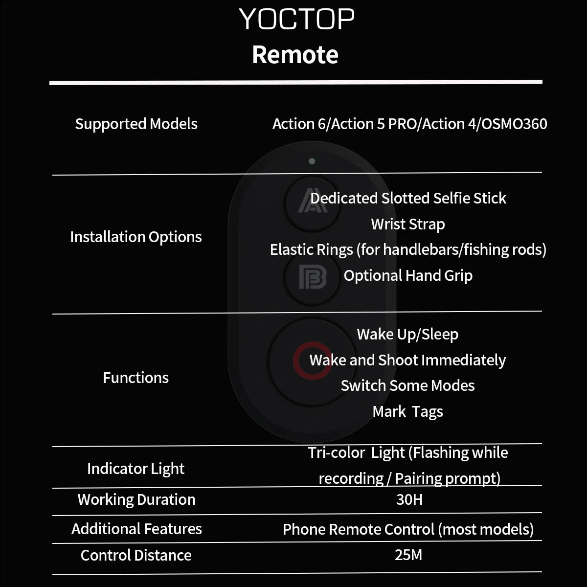 Suitable for DJI Action6  5 Pro/4  Osmo 360 sports camera Bluetooth remote control DJI camera Bluetooth selfie stick accessories