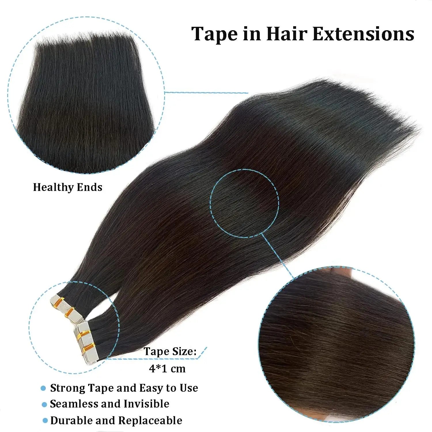 60G-360G 100% Real Tape In Hair Extensions Human Hair 22 Inch Natural Color Invisible Seamless PU Raw Straight Hair Extensions