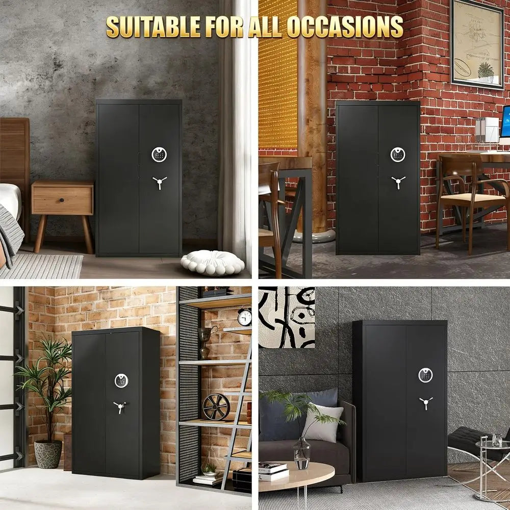 48-Gun Capacity Biometric Safe with LCD Keypad, Adjustable Shelves for Rifles and Pistols, Unassembled Home Safe