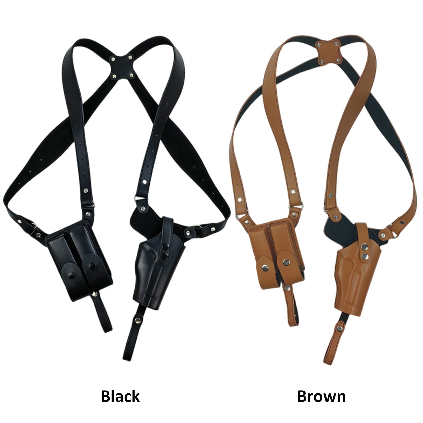 Leather General Vertical Gun Holster with Double Mag Fit Adjustable Concealed Carry Gun Holster Fit Most Kinds of Pistols
