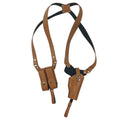 Leather General Vertical Gun Holster with Double Mag Fit Adjustable Concealed Carry Gun Holster Fit Most Kinds of Pistols