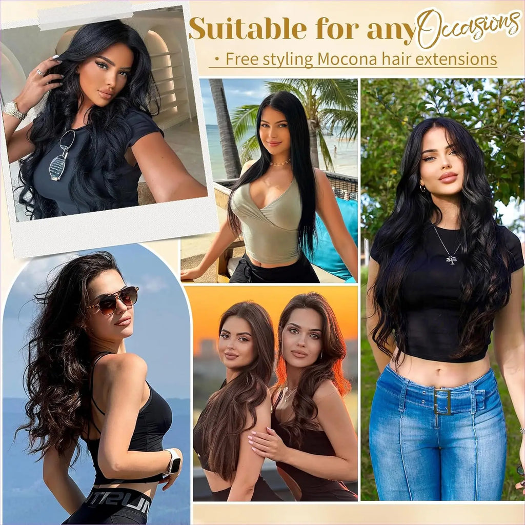 Brazilian Virgin Straight Full Head Clip-In Human Hair Extensions Natural Looking for Women Clip-On Hair Piece