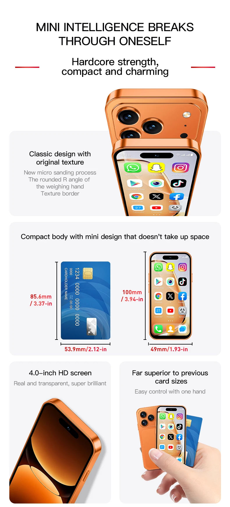 2026 new ONEMYTH Orange A18 Pro, 4.0 inches, Android 12.0 system, 2000mAh battery, 4G network dual SIM cards, mini smartphone