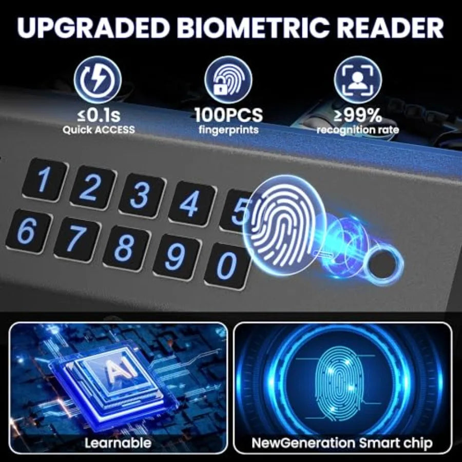 Gun Safe3 Ways Biometric Pistol Safe with LCD Display of Temperature Humidity USB Port Emergency Power Supply Gun Lock Box for