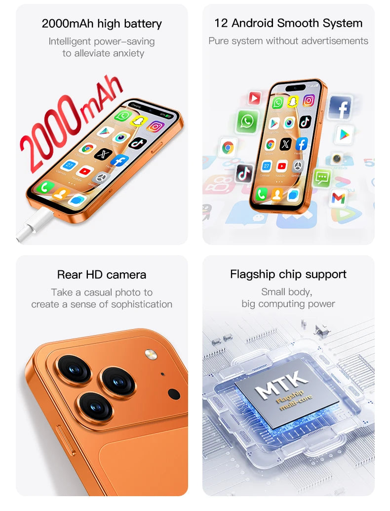 2026 new ONEMYTH Orange A18 Pro, 4.0 inches, Android 12.0 system, 2000mAh battery, 4G network dual SIM cards, mini smartphone