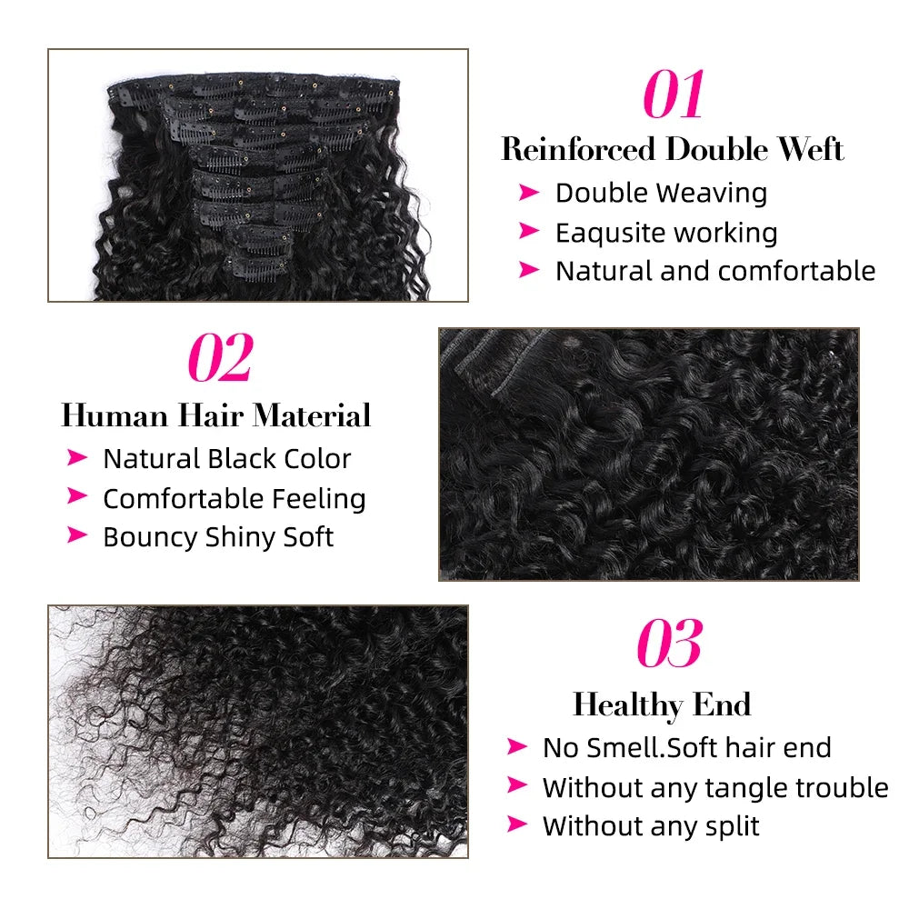 Seamless 3c 4a Afro Kinky Curly Clip in Human Hair Extensions Remy Brazilian Curly Clip Ins On Hair Bundles For Black Women