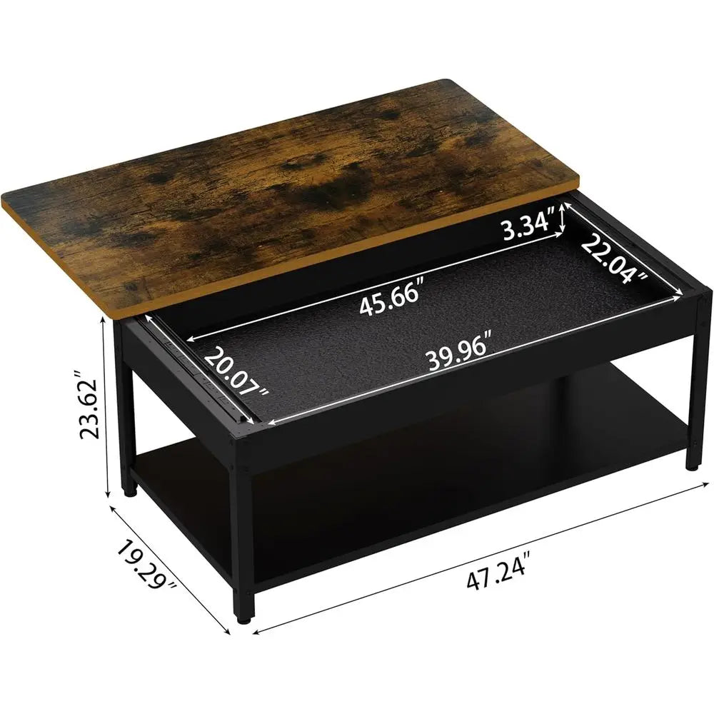 Biometric Lock Coffee Table with Concealed Storage for Firearms, Ammunition, and Valuables - Wood Texture