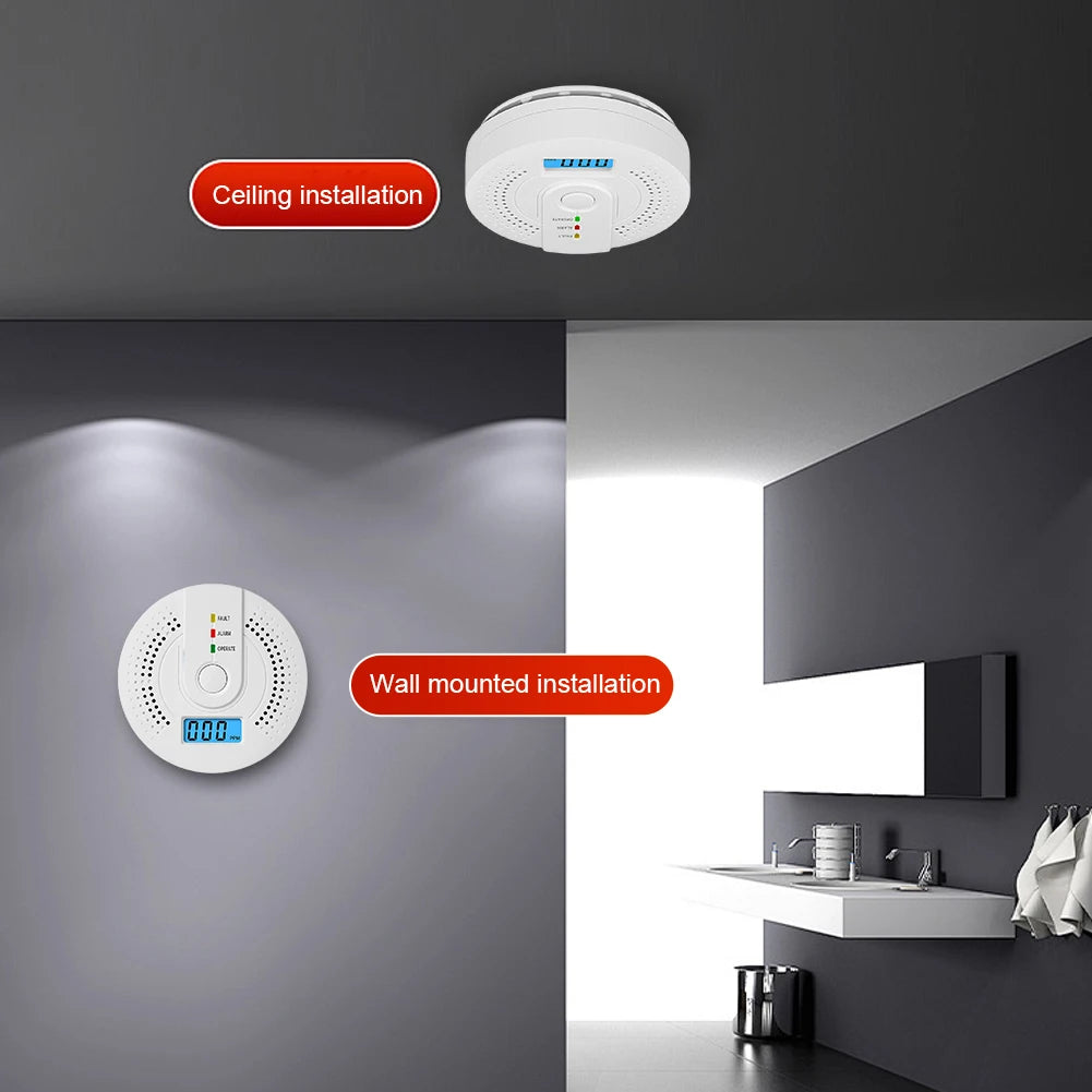 Digital Carbon Monoxide Detector with LED Indicator Battery Powered Warning Alarm Sensor Portable CO Detector for Home Warehouse
