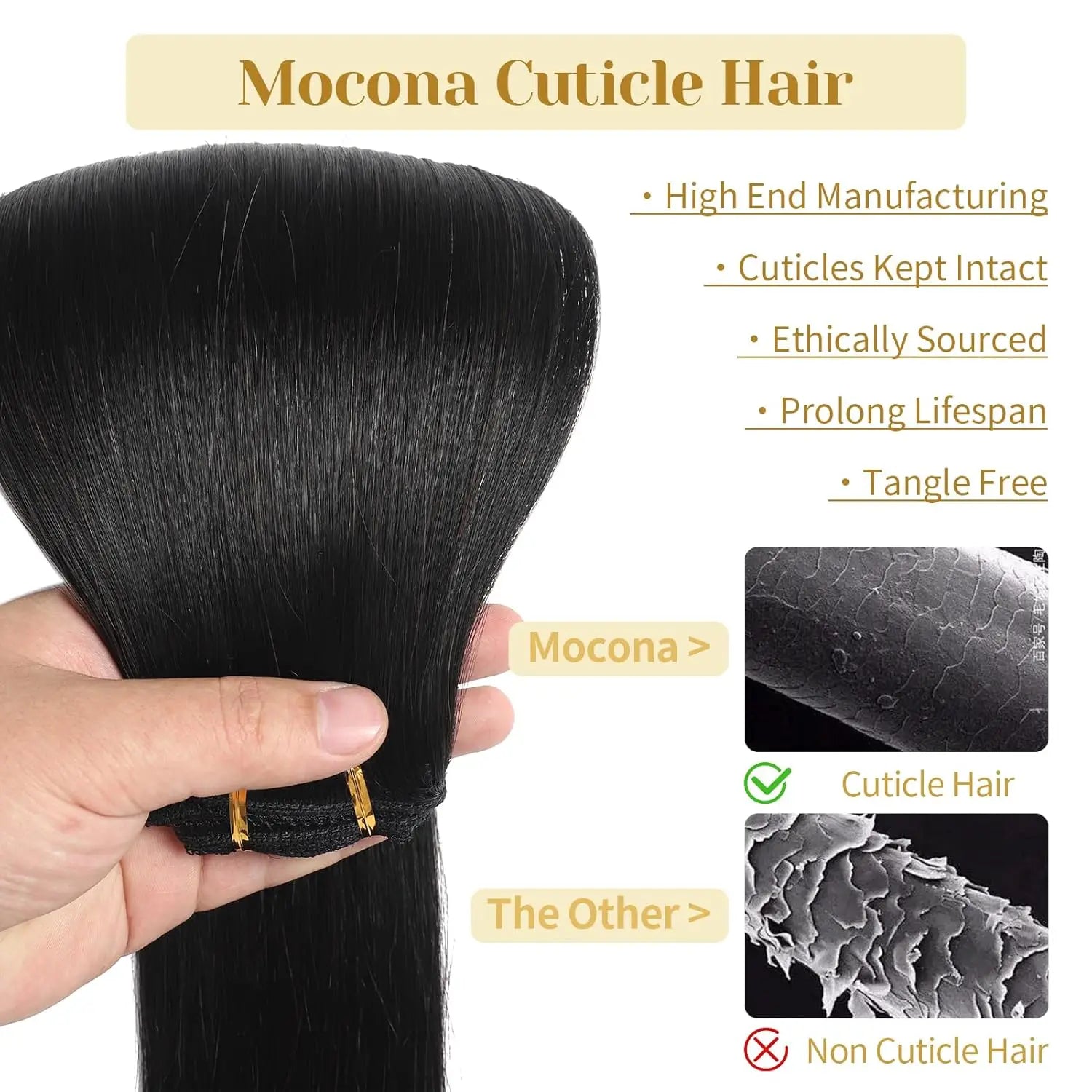 Brazilian Virgin Straight Full Head Clip-In Human Hair Extensions Natural Looking for Women Clip-On Hair Piece