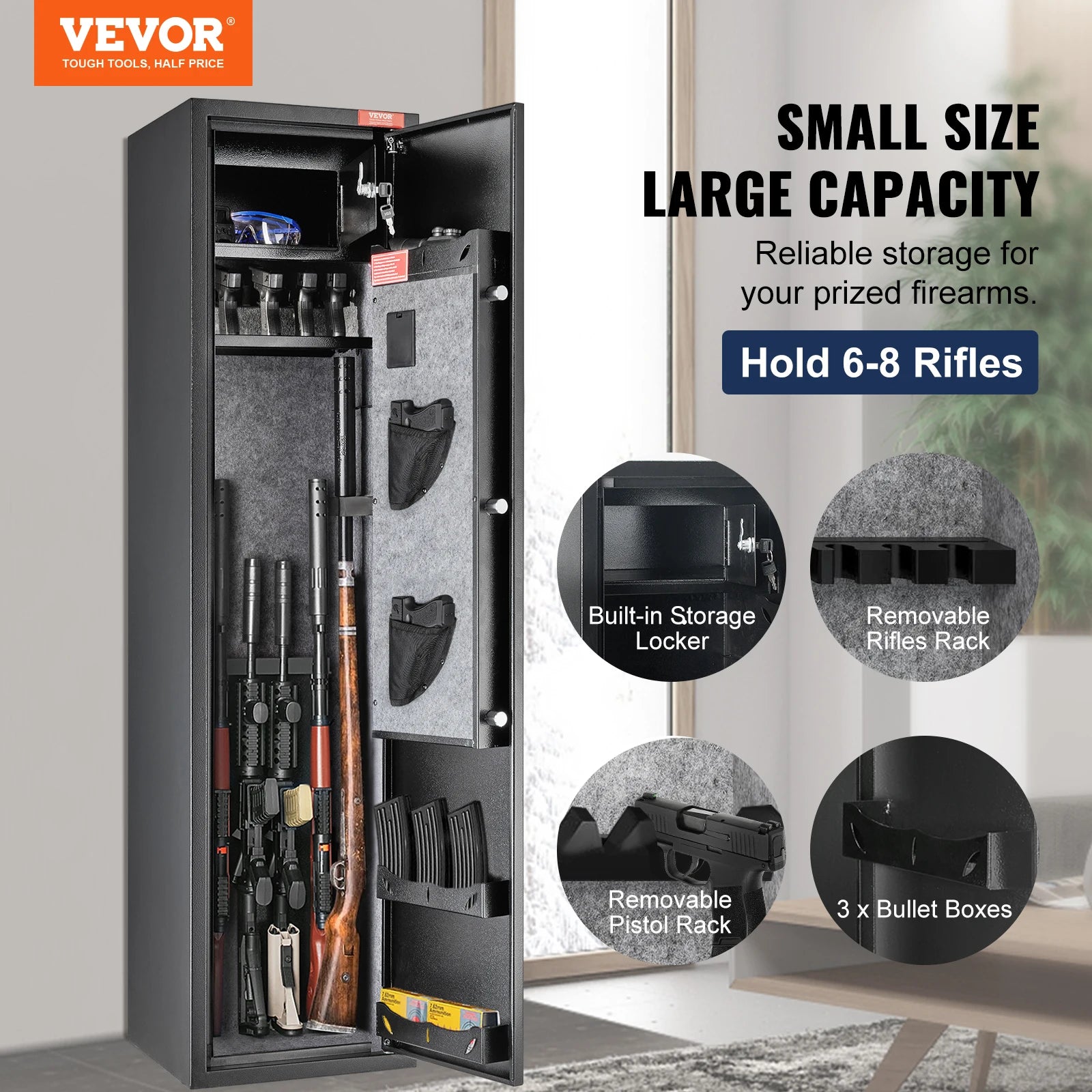 SucceBuy 3-8 Rifles Gun Safe w/ Digital Keypad & Lock Gun Storage Cabinet with Removable Storage Shelf for Home Long Gun Pistols