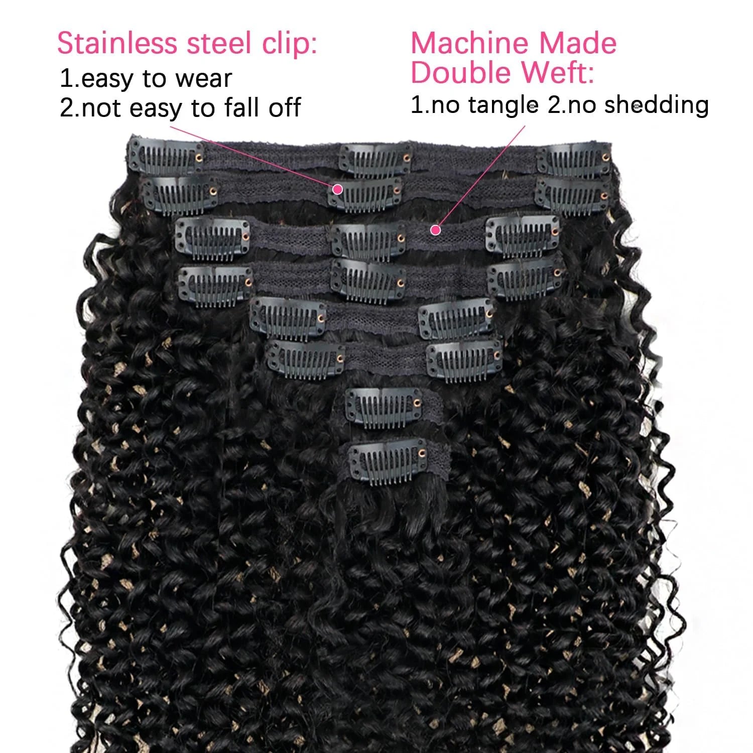 Seamless 3c 4a Afro Kinky Curly Clip in Human Hair Extensions Remy Brazilian Curly Clip Ins On Hair Bundles For Black Women