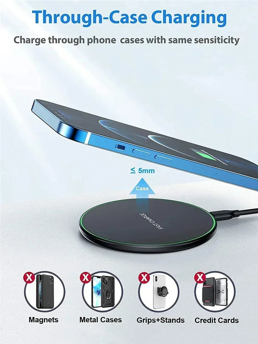New Wireless Charger For iPhone 16 15 14 13 Pro Max Induction Fast Charging Pad Dock Station For Samsung S23 S22 Xiaomi Huawei