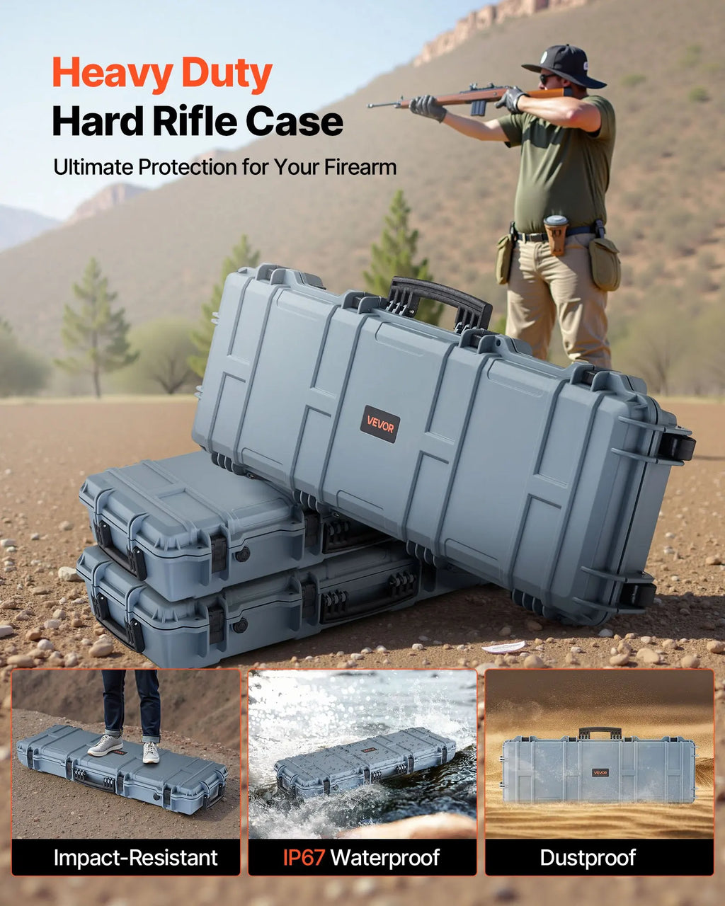 Hard Rifle Case, Lockable Rifle Case With Pre-cut Foams, 40 In Gun Storage With Wheels, IP67 Waterproof & Dustproof Movable