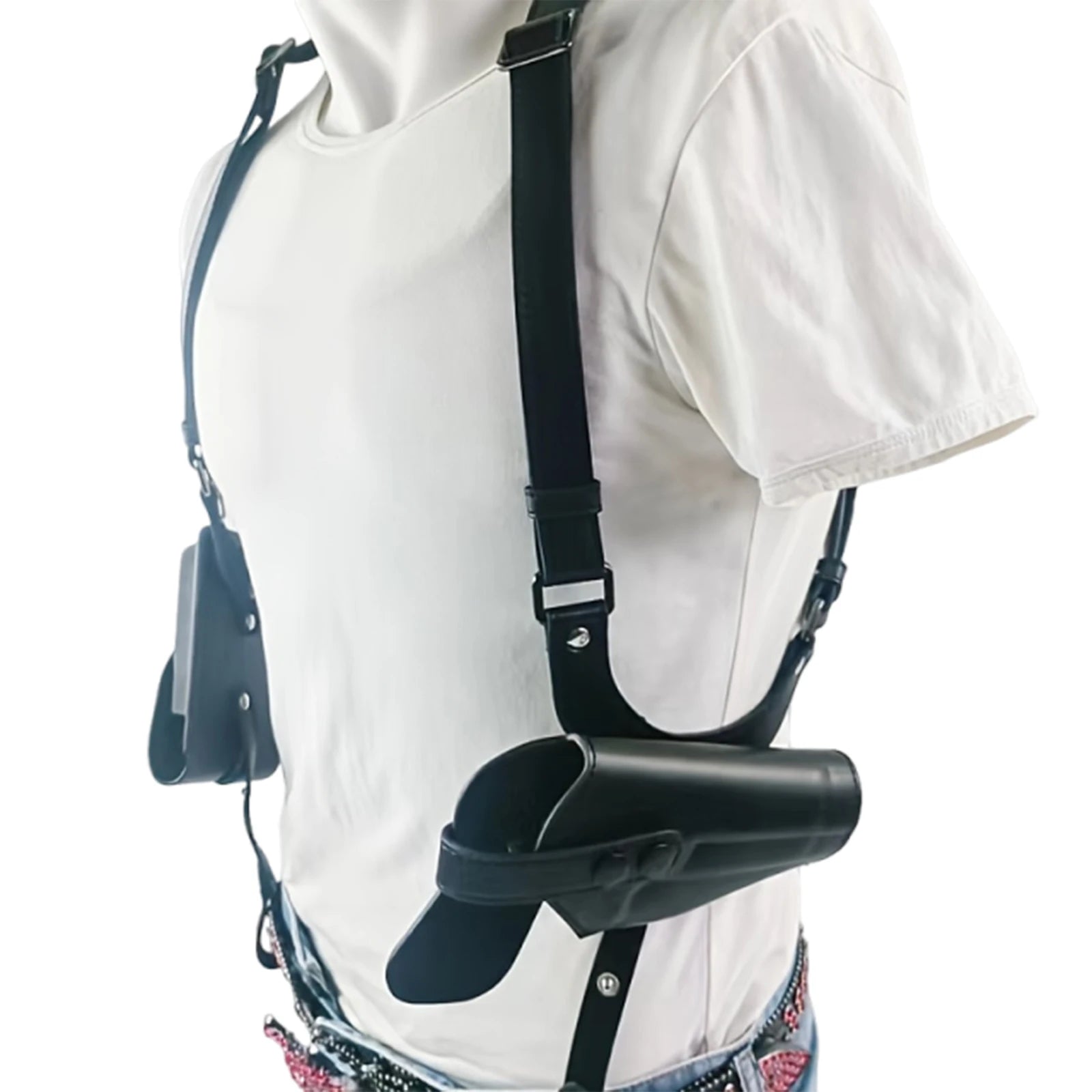 Leather General Vertical Gun Holster with Double Mag Fit Adjustable Concealed Carry Gun Holster Fit Most Kinds of Pistols