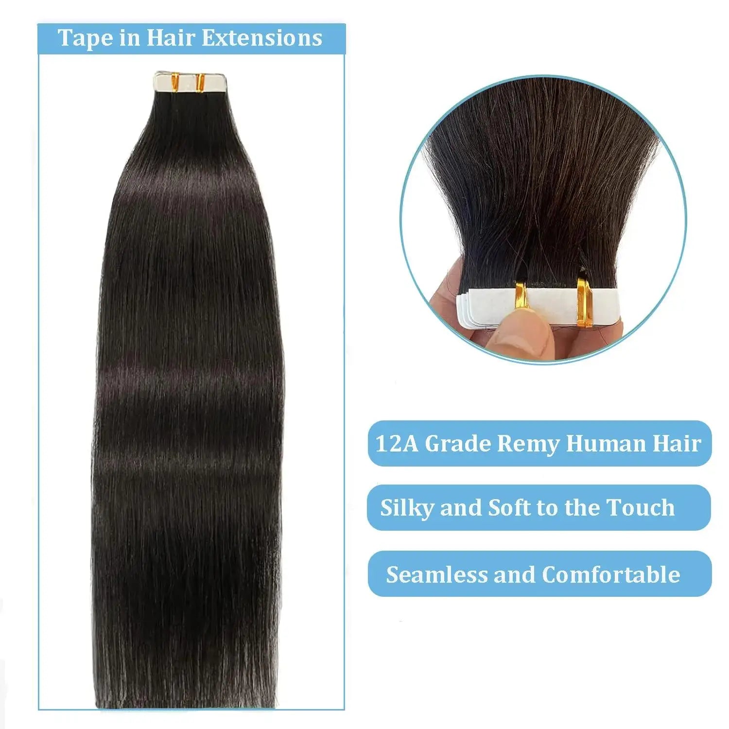 60G-360G 100% Real Tape In Hair Extensions Human Hair 22 Inch Natural Color Invisible Seamless PU Raw Straight Hair Extensions