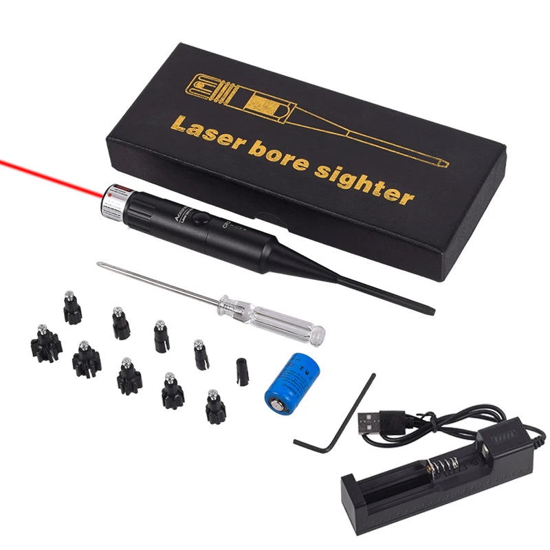 Green Red Dot Laser Bore Sighter Calibration Kit 9 Adapters.17 to .78 Caliber Laser Collimator Rifle Glock Laser Sight charger