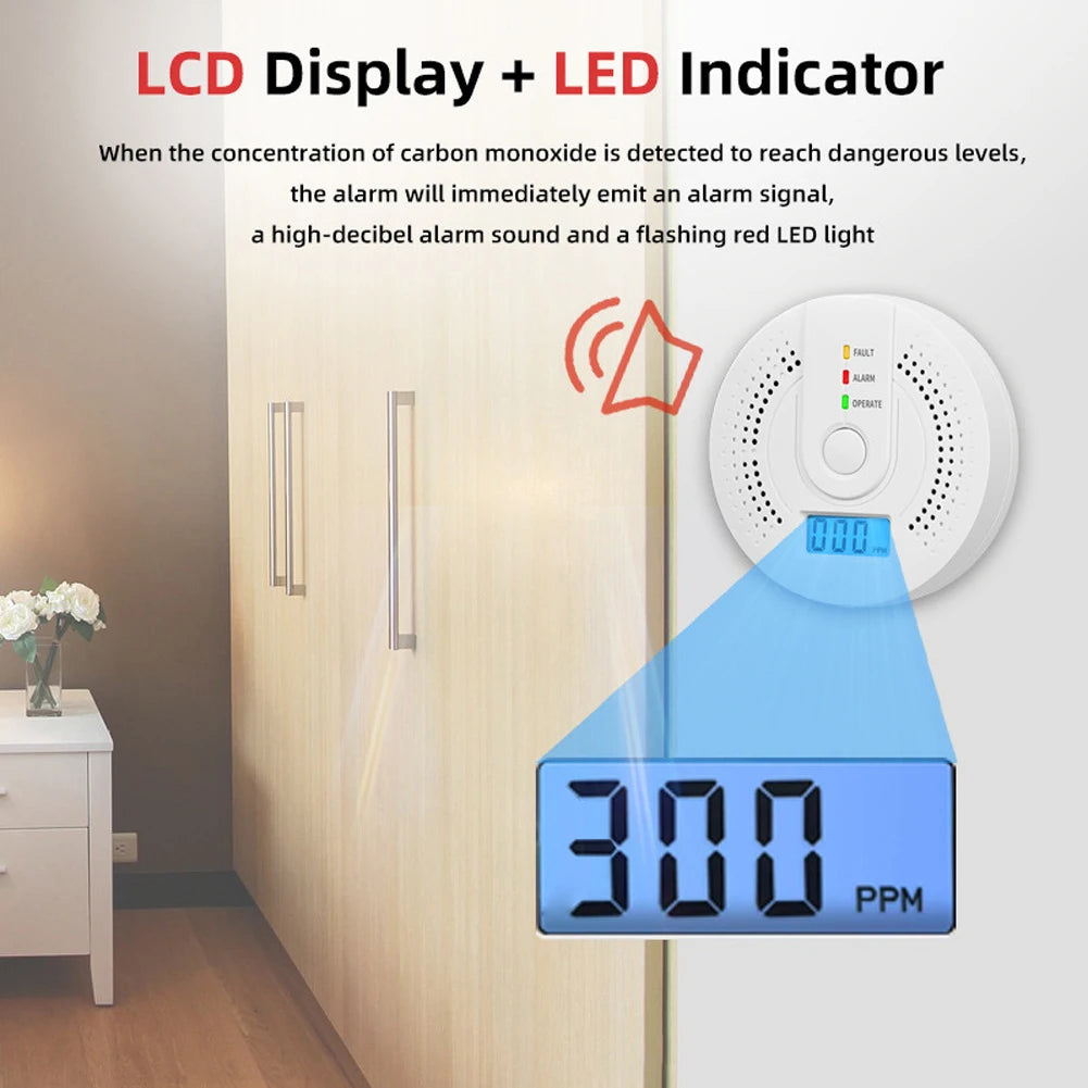 Digital Carbon Monoxide Detector with LED Indicator Battery Powered Warning Alarm Sensor Portable CO Detector for Home Warehouse