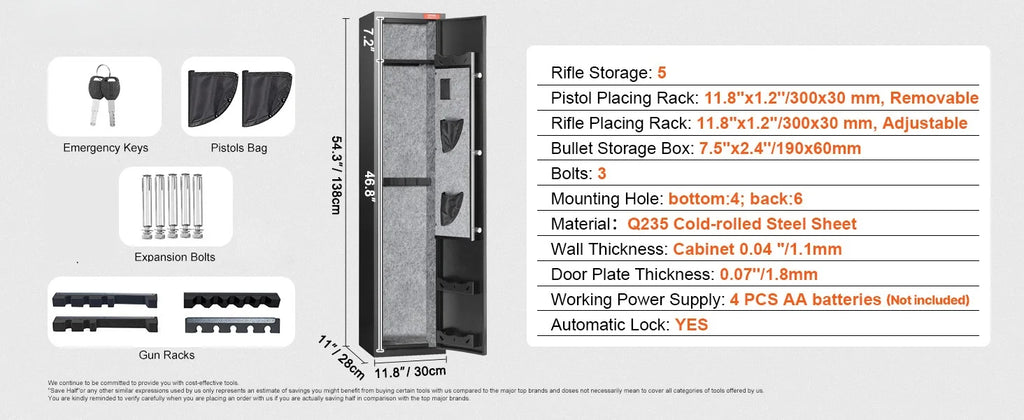 SucceBuy 3-8 Rifles Gun Safe w/ Digital Keypad & Lock Gun Storage Cabinet with Removable Storage Shelf for Home Long Gun Pistols