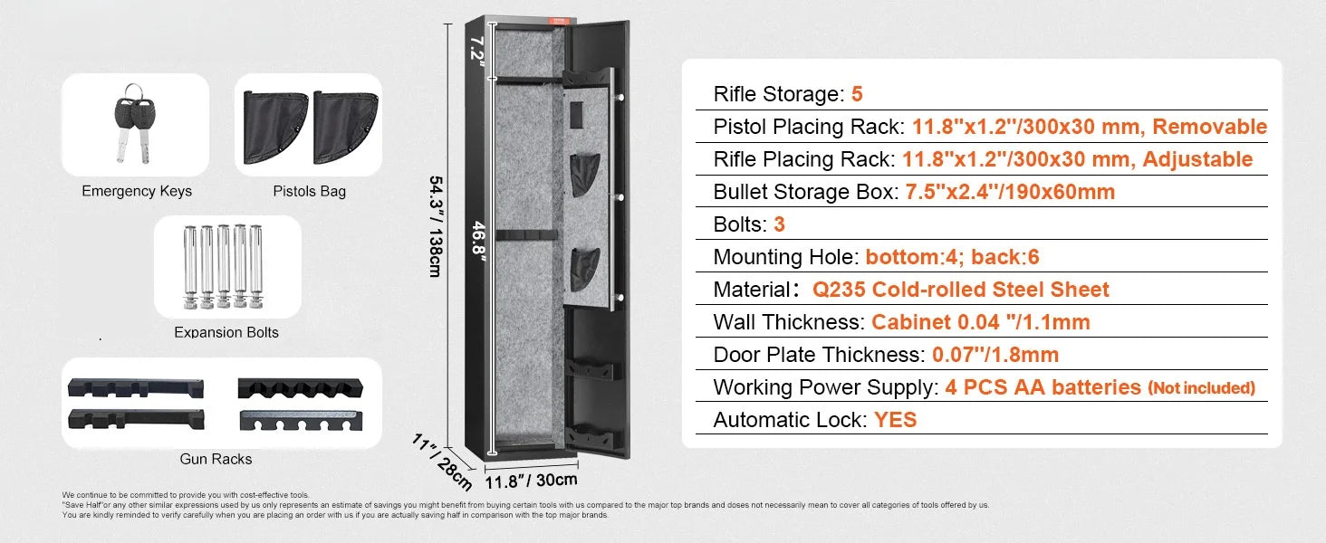 SucceBuy 3-8 Rifles Gun Safe w/ Digital Keypad & Lock Gun Storage Cabinet with Removable Storage Shelf for Home Long Gun Pistols