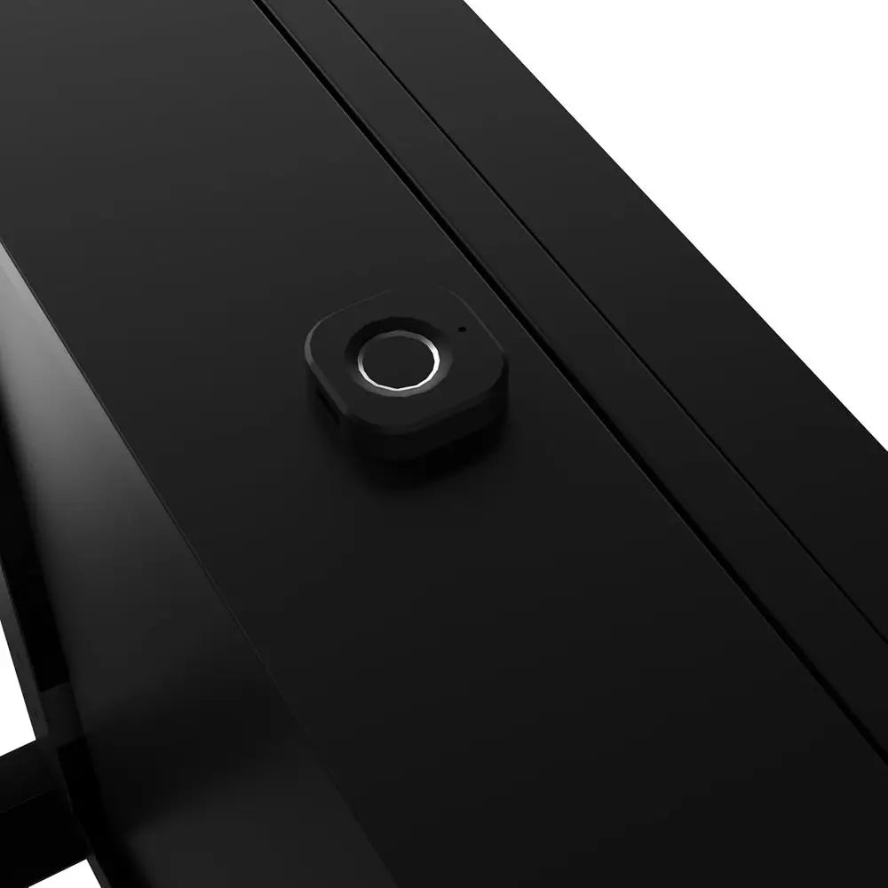 Biometric Security Coffee Table with Hidden Compartments for Firearms, Wine, and Valuables (Black Marble & Wood)