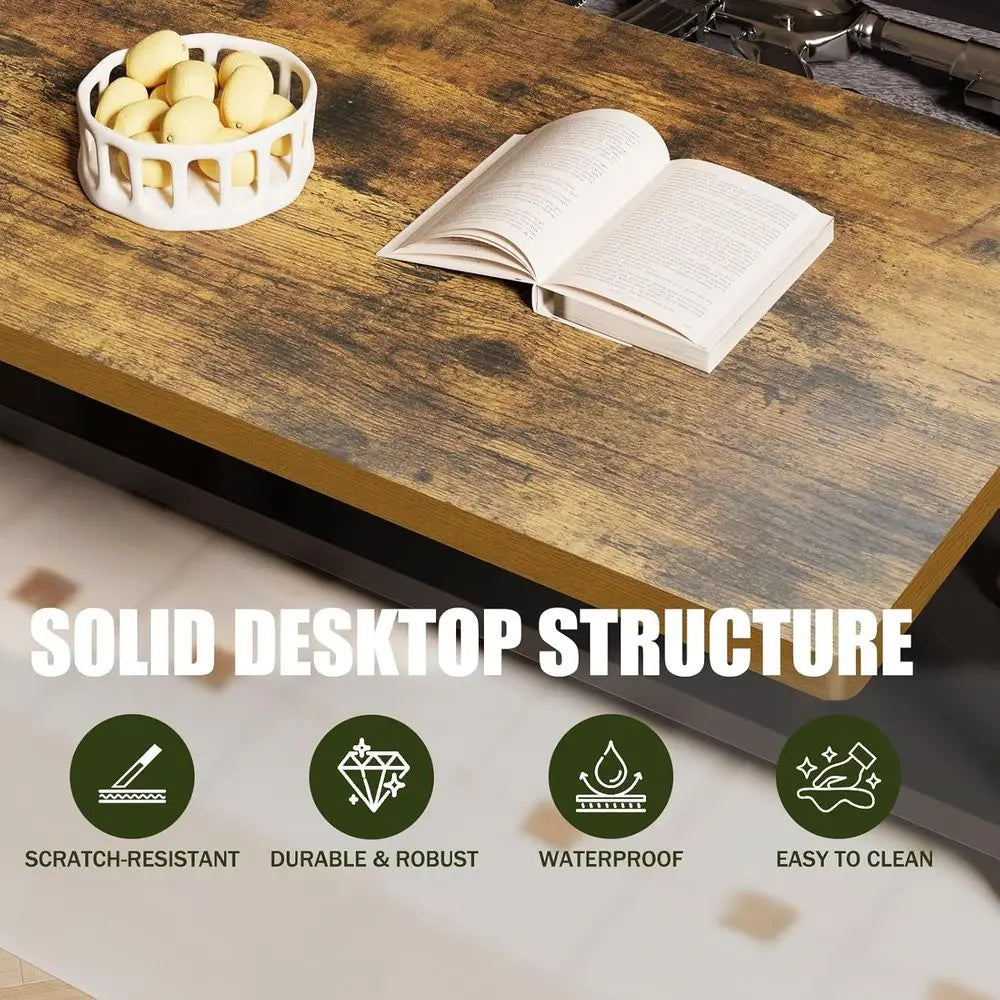 Biometric Lock Coffee Table with Concealed Storage for Firearms, Ammunition, and Valuables - Wood Texture