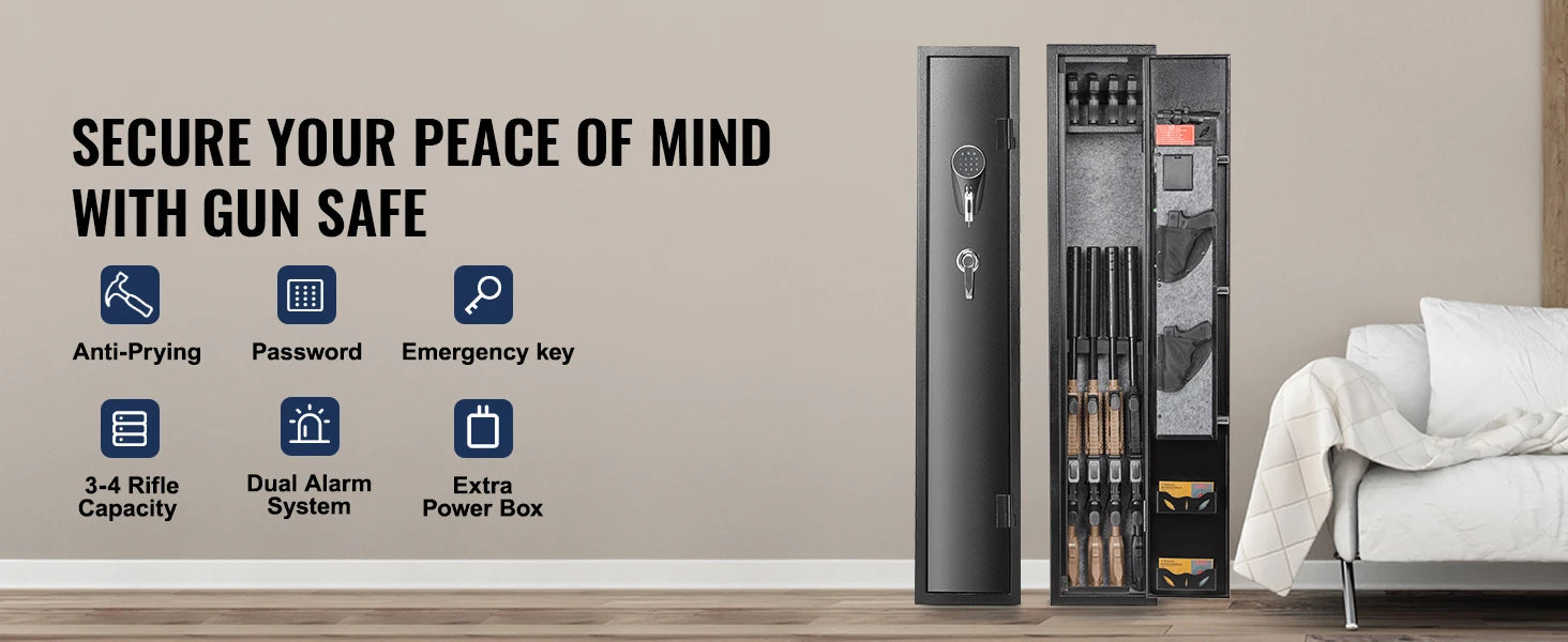 SucceBuy 3-8 Rifles Gun Safe w/ Digital Keypad & Lock Gun Storage Cabinet with Removable Storage Shelf for Home Long Gun Pistols