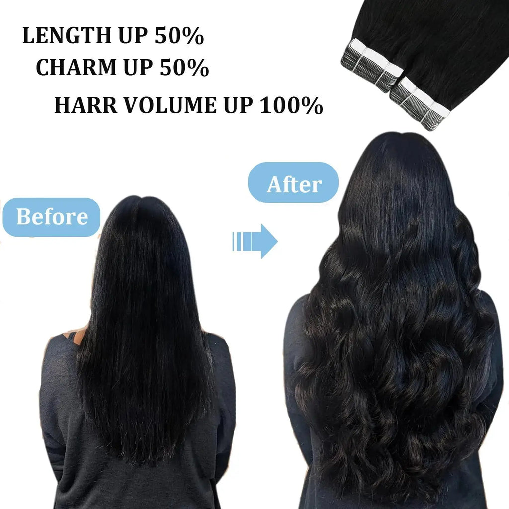 60G-360G 100% Real Tape In Hair Extensions Human Hair 22 Inch Natural Color Invisible Seamless PU Raw Straight Hair Extensions