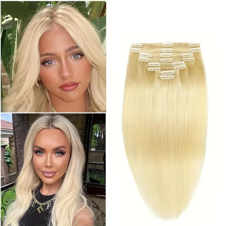 Clip In Hair Extensions Real Human Hair Blonde Clip In Extensions 8pcs Double Weft Hair Extensions End  Human Hair #613