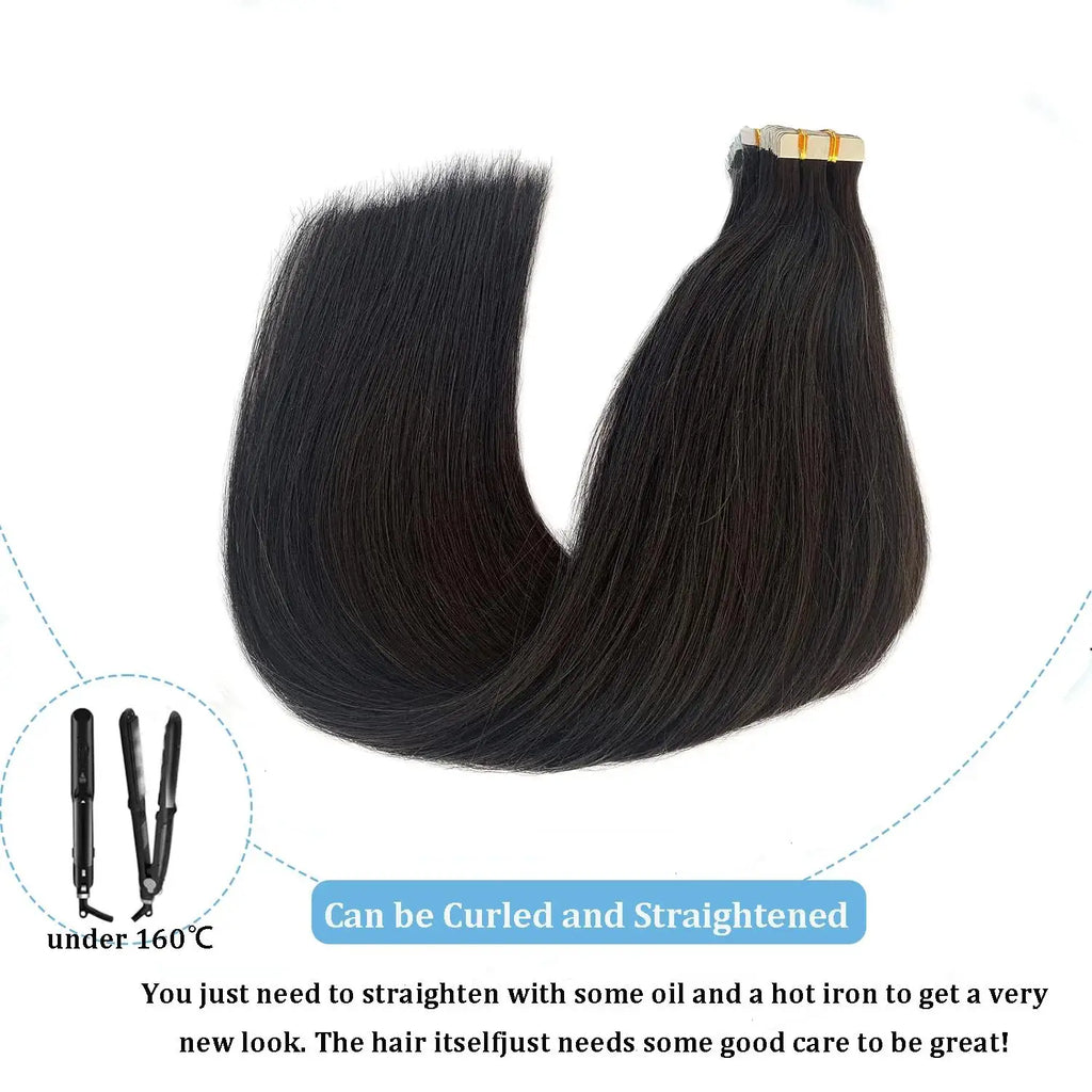 60G-360G 100% Real Tape In Hair Extensions Human Hair 22 Inch Natural Color Invisible Seamless PU Raw Straight Hair Extensions
