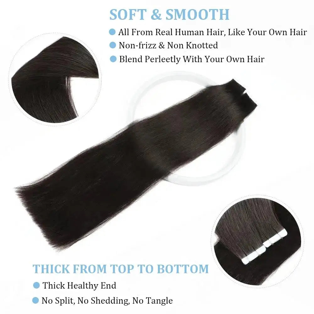 60G-360G 100% Real Tape In Hair Extensions Human Hair 22 Inch Natural Color Invisible Seamless PU Raw Straight Hair Extensions