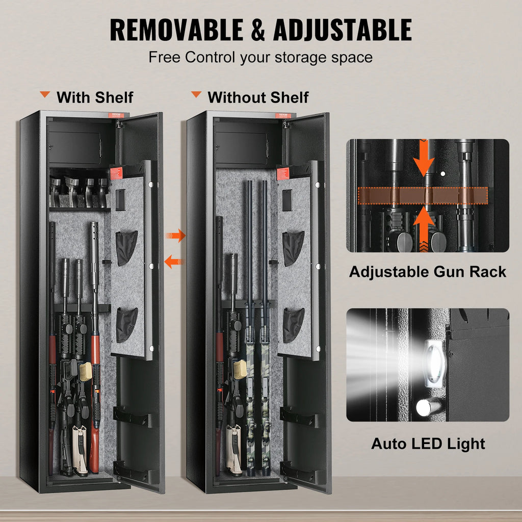 SucceBuy 3-8 Rifles Gun Safe w/ Digital Keypad & Lock Gun Storage Cabinet with Removable Storage Shelf for Home Long Gun Pistols