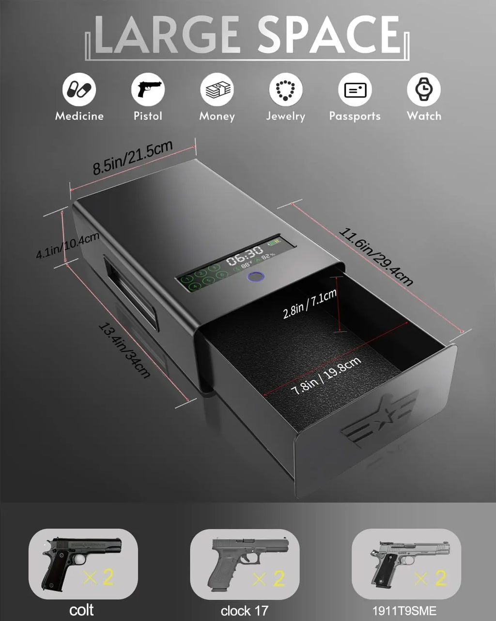 kasablank gun safe，Biometric Gun Safe For Handgun with fingerprint, key and digital password 3 .Smart Handgun Safe for Home Beds