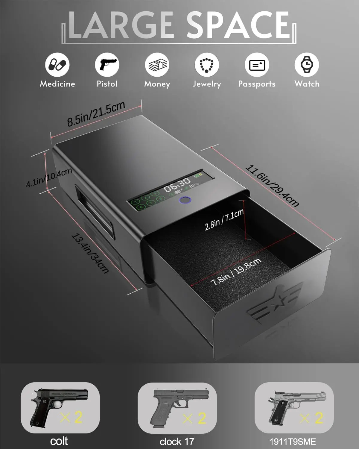 kasablank gun safe，Biometric Gun Safe For Handgun with fingerprint, key and digital password 3 .Smart Handgun Safe for Home Beds