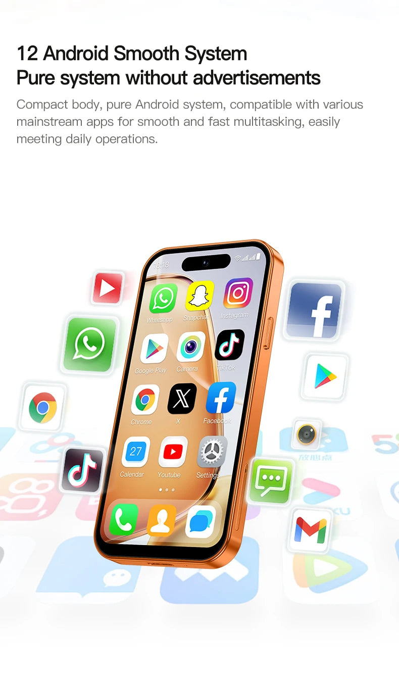 2026 new ONEMYTH Orange A18 Pro, 4.0 inches, Android 12.0 system, 2000mAh battery, 4G network dual SIM cards, mini smartphone