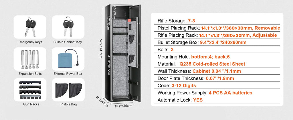 SucceBuy 3-8 Rifles Gun Safe w/ Digital Keypad & Lock Gun Storage Cabinet with Removable Storage Shelf for Home Long Gun Pistols