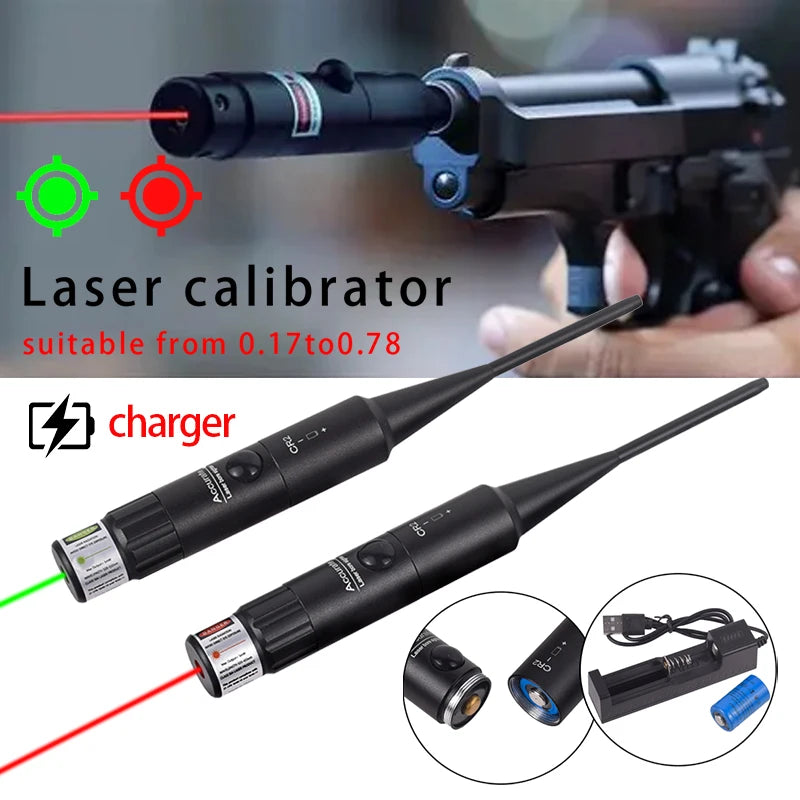 Green Red Dot Laser Bore Sighter Calibration Kit 9 Adapters.17 to .78 Caliber Laser Collimator Rifle Glock Laser Sight charger