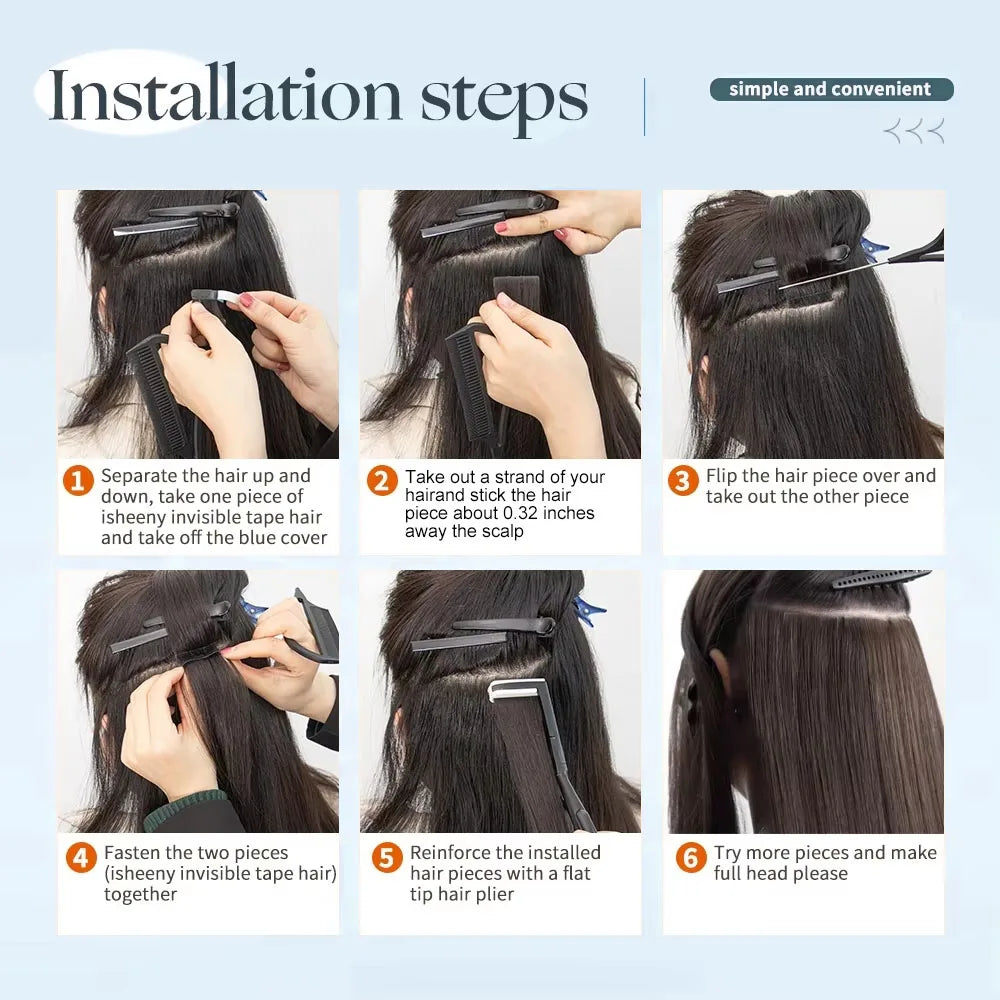 60G-360G 100% Real Tape In Hair Extensions Human Hair 22 Inch Natural Color Invisible Seamless PU Raw Straight Hair Extensions