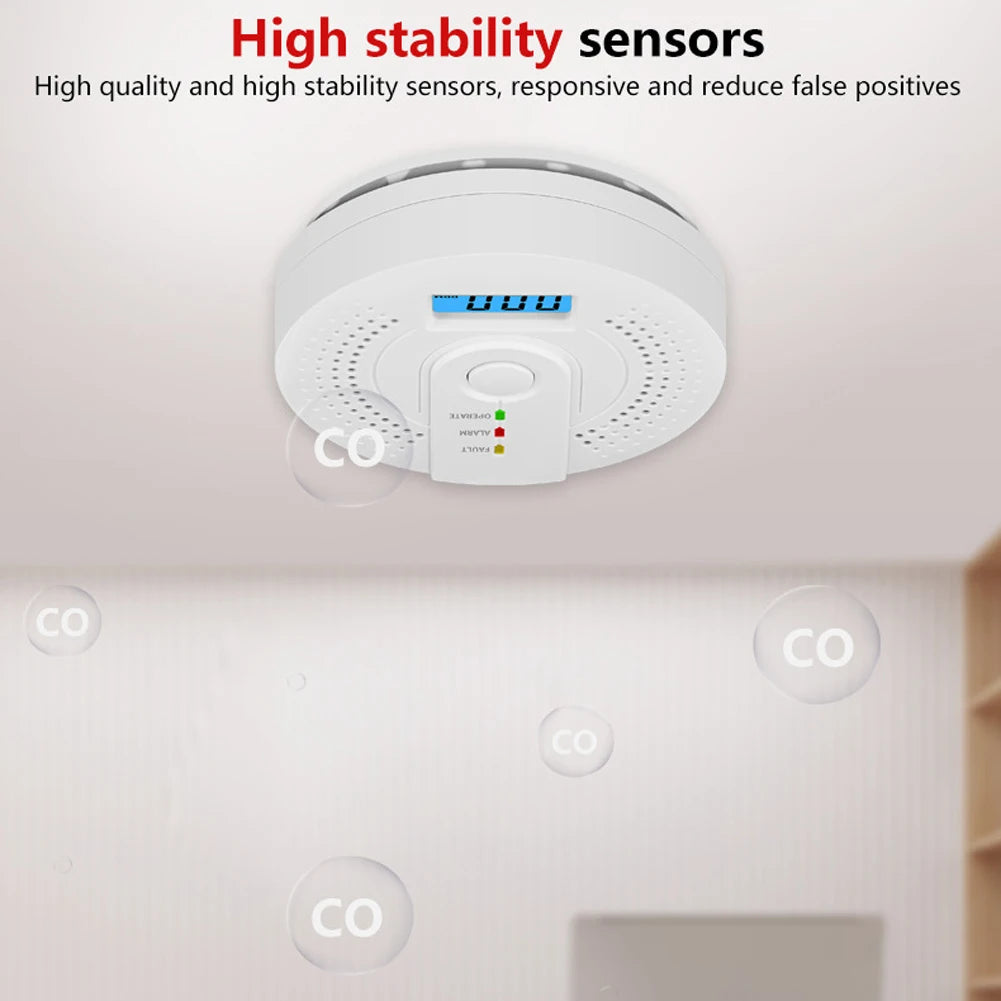 Digital Carbon Monoxide Detector with LED Indicator Battery Powered Warning Alarm Sensor Portable CO Detector for Home Warehouse
