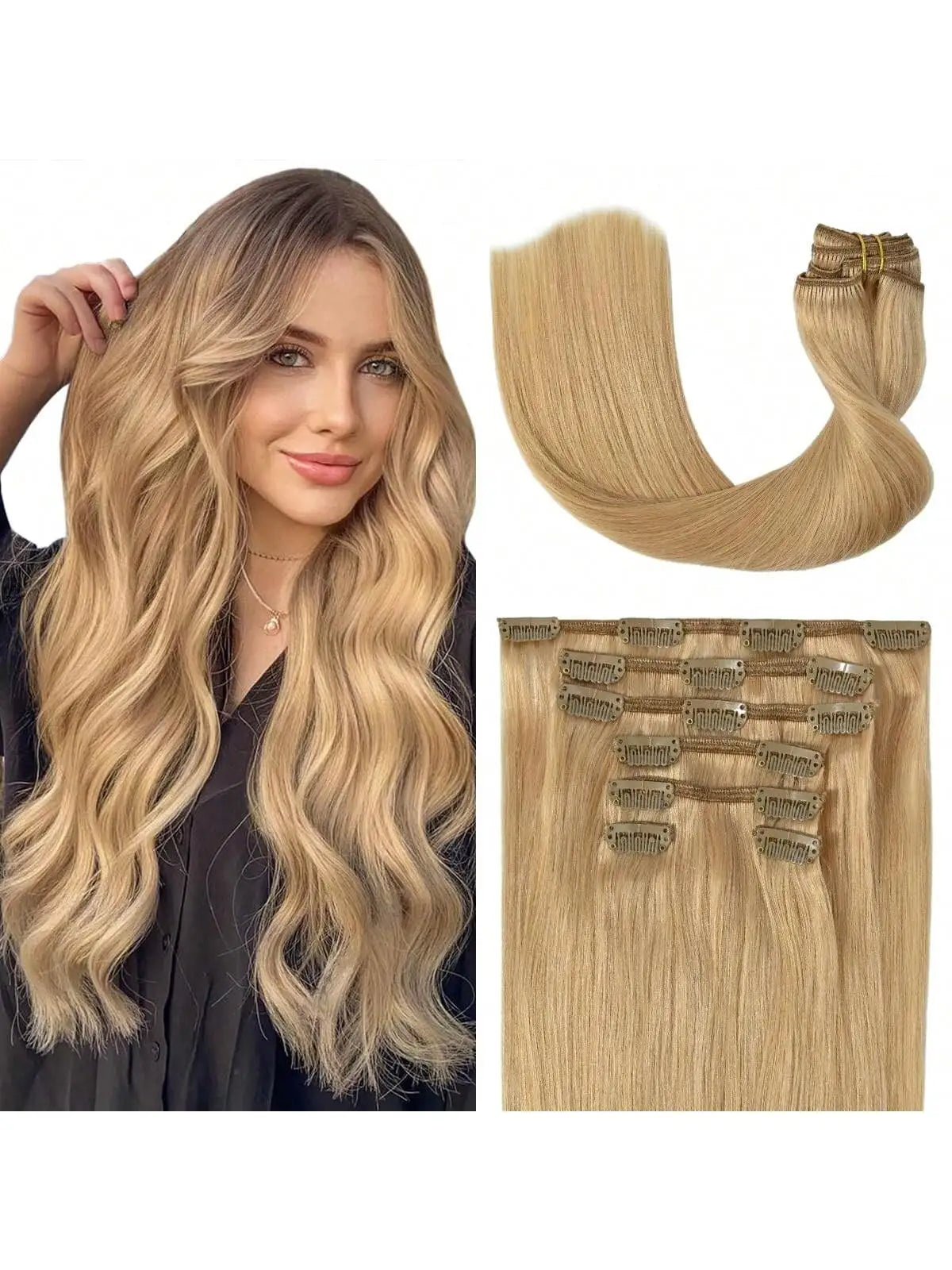 Clip In Hair Extensions Real Human Hair Blonde Clip In Extensions 8pcs Double Weft Hair Extensions End  Human Hair #613