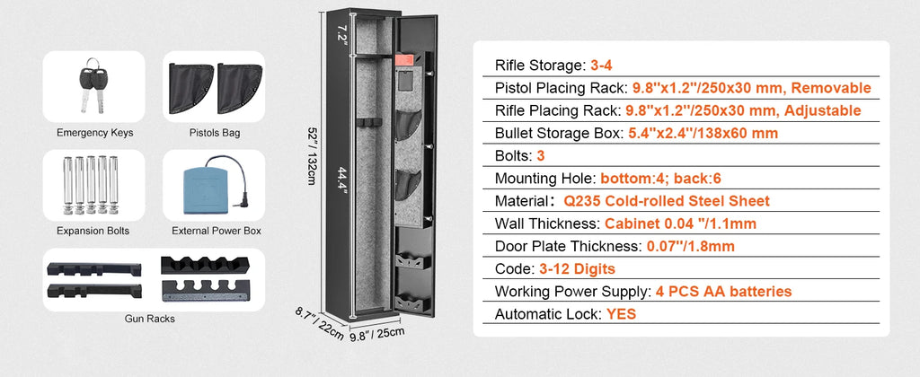 SucceBuy 3-8 Rifles Gun Safe w/ Digital Keypad & Lock Gun Storage Cabinet with Removable Storage Shelf for Home Long Gun Pistols