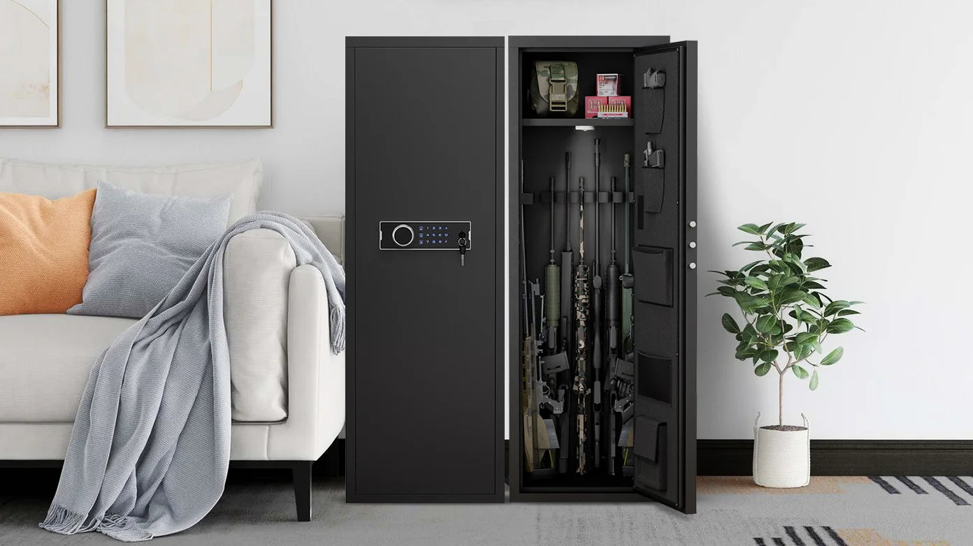 Large Size 5-8 Gun Gun Cabinet with Electronic Password Keypad Lock,Unassembled Metal Rifle Gun Security Cabinet Safe Locker