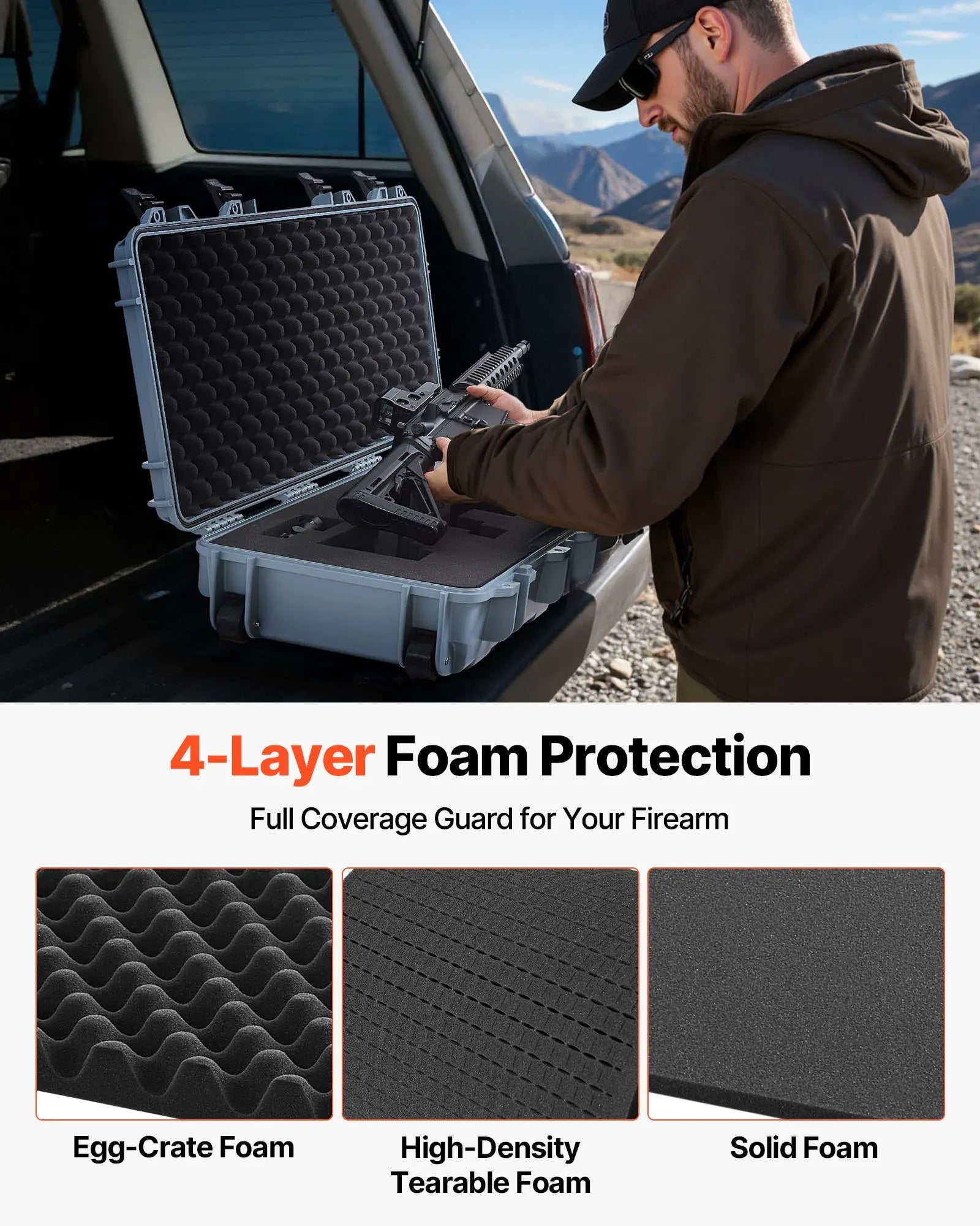 Hard Rifle Case, Lockable Rifle Case With Pre-cut Foams, 40 In Gun Storage With Wheels, IP67 Waterproof & Dustproof Movable