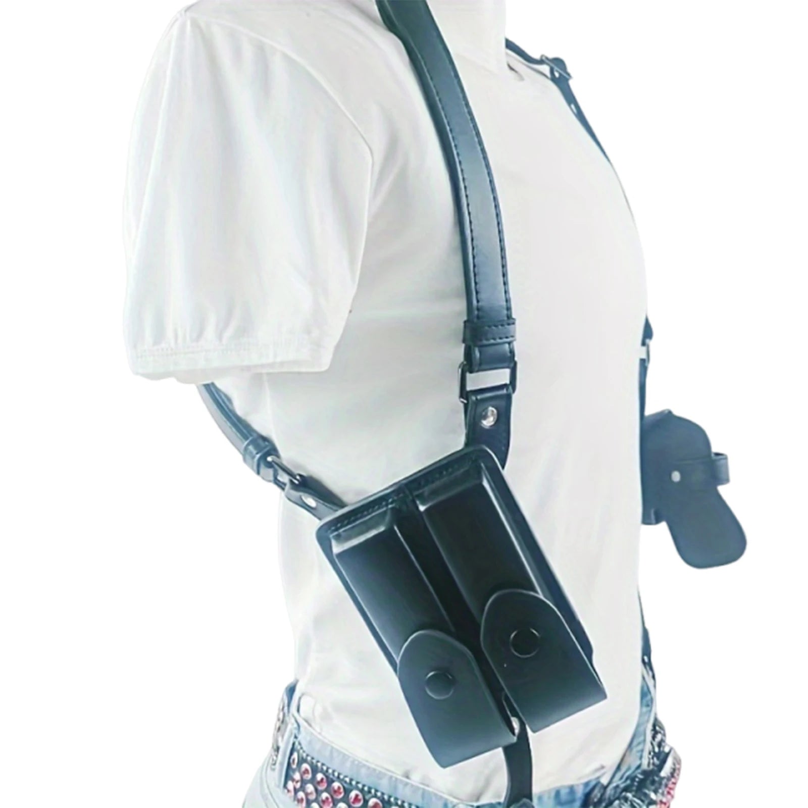 Leather General Vertical Gun Holster with Double Mag Fit Adjustable Concealed Carry Gun Holster Fit Most Kinds of Pistols